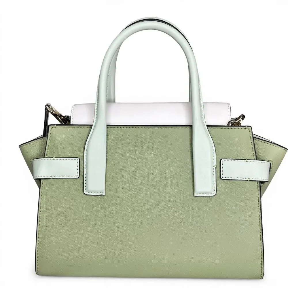 Michael Kors Carmen Medium Color-Block Belted Satchel Light Sage Mint - Picture 4 of 6